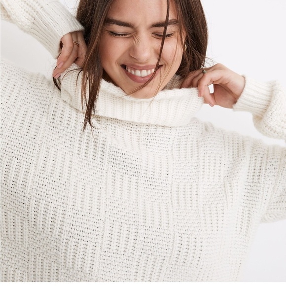 MADEWELL ANGORA WOOL Turtleneck checkerboard Knit Wool Sweater chunky luxe - Picture 4 of 13